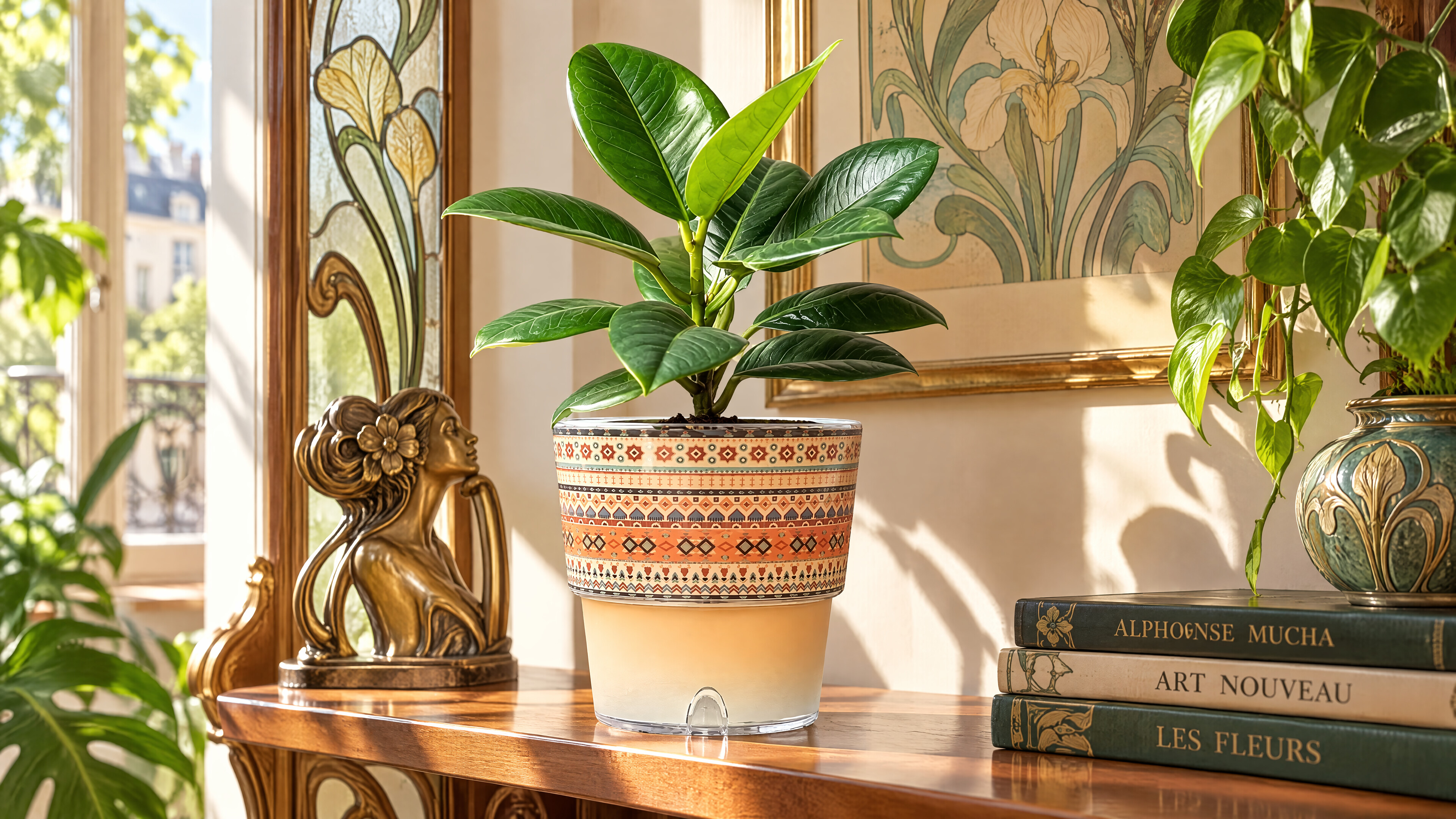 Crystal-clear ELVE planter with luminous 3D pattern depth
